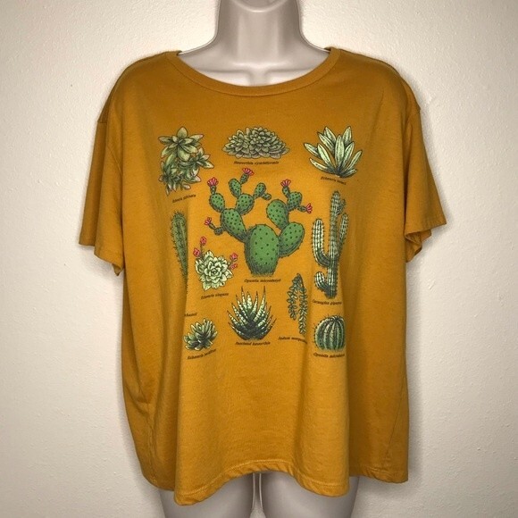 Fifth Sun Cactus Cacti Mustard Graphic Tee Short Sleeve Womens Size XX Large - Picture 15 of 15